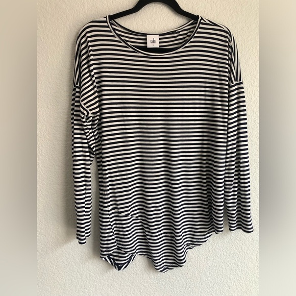 Cabi Long sleeve striped asymmetrical hem tunic top casual modest closet basic - Picture 1 of 4
